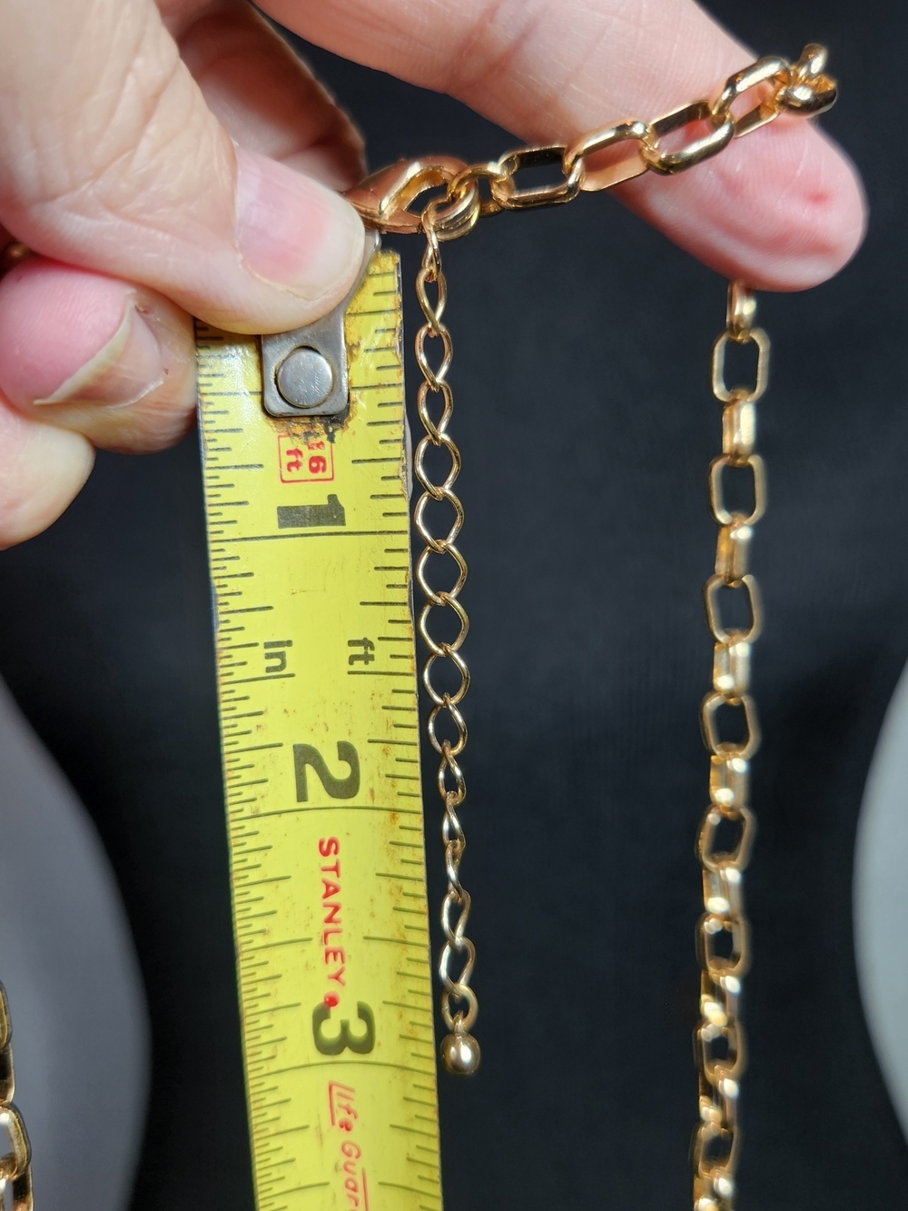 Gold-Tone 36" Long Necklace with Tan Beads and Clear And Hammered Accents - Picture 6 of 7